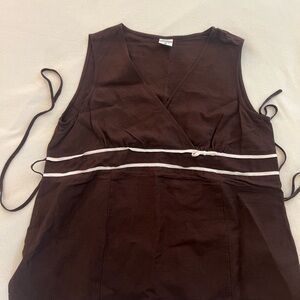 Motherhood Maternity Linen Blend V-Neck Top Large Brown With Piping Detail